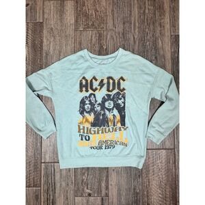 AC/DC Highway to Hell Tour 1979 Graphic Sweatshirt Light Blue‎ Rock Band Womens